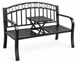 Aga Metalowa ławka ogrodowa z rozkładanym stolikiem 127x53x84 cm