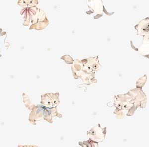 Tapeta do pokoju dziecka w kotki – I love cats – zgaszona biała