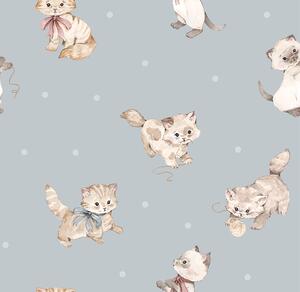 Tapeta do pokoju dziecka w kotki – I love cats – niebiesko-szara