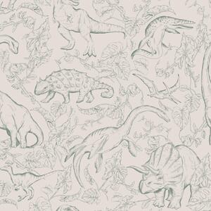 Tapeta do pokoju dziecka w Dinozaury Beżowo-Zielona