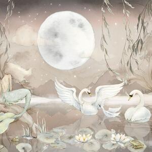 Tapeta do pokoju dziecka MERMAID LAKE Dekorillo – z syreną mural beżowo-brązowa