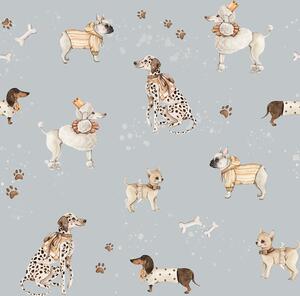 Tapeta do pokoju dziecka w pieski Dekorillo – I love dogs Błękitna