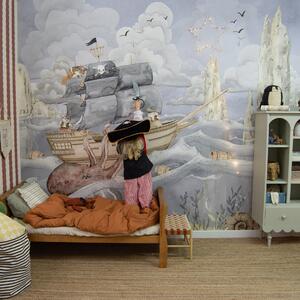 Tapeta do pokoju dziecka PIRATE STORY Dekorillo – ze statkiem pirackim mural niebieska