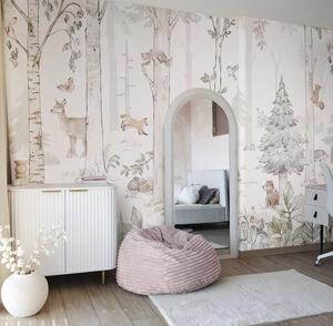 Tapeta HELLO RABBIT - sage - leśny mural ze zwierzętami do pokoju dziecka