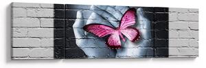 Obraz - Różowy motyl w ścianie (170x50 cm)