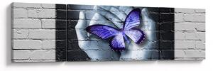 Obraz - Fioletowy motyl na ścianie (170x50 cm)
