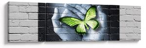 Obraz - Zielony motyl w ścianie (170x50 cm)