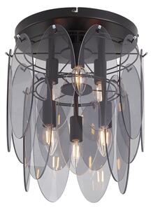 Lampa sufitowa Art Deco czarna z przydymionym szkłem owalna 6-punktowa - Mochan