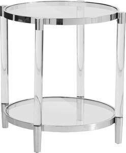 Okrągły stolik ze srebrną ramą i szklanym blatem