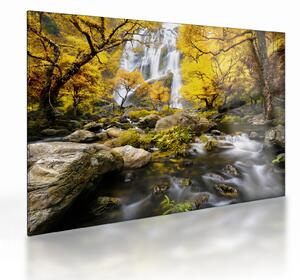 Obraz na szkle - Wodospady w jesiennym krajobrazie, żółty (70x50 cm)