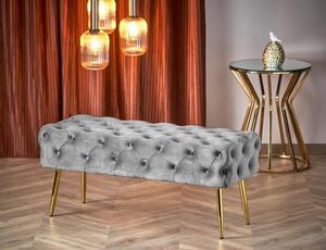 Tapicerowana szara ławka pufa w stylu glam | Umeblowana.com