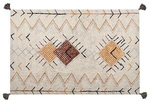 Dywan bawełniany z frędzlami wzór geometryczny 140 x 200 cm beżowy Bolay Beliani