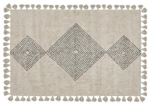 Dywan bawełniany z frędzlami wzór geometryczny 160 x 230 cm beżowy Bulcuk Beliani
