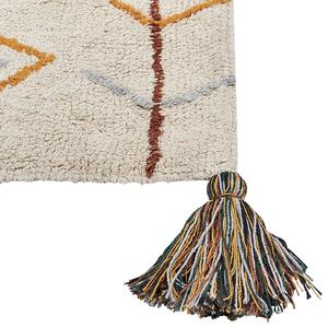 Dywan bawełniany z frędzlami wzór geometryczny 140 x 200 cm beżowy Bolay Beliani