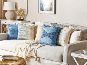 Poduszka dekoracyjna bawełniana 45 x 45 cm beżowa z niebieskim Rivina Beliani