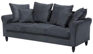 Sofa szara welurowa trzyosobowa z poduszkami drewniane czarne nóżki Bornholm Beliani