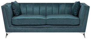 Sofa welurowa niebieska 3-osobowa srebrne metalowe nóżki z poduszkami Gaula Beliani