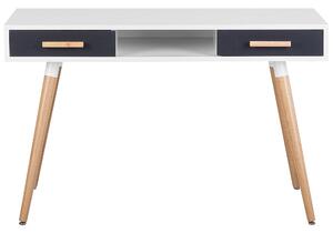 Retro biurko na drewnianych nogach 120 x 45 cm biało-czarne z szufladami Frisco Beliani