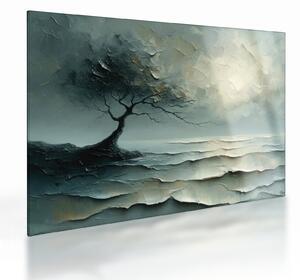 Obraz na szkle - Obraz olejny przedstawiający drzewo z oceanem (70x50 cm)