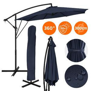ML-Design Parasol ogrodowy Ø 300 cm granatowy Parasol aluminiowy z korbk, pokrowcem i stojakiem Ochrona przeciwsoneczna UV50+ i wodoodporno Obracany o 360° i odchylany