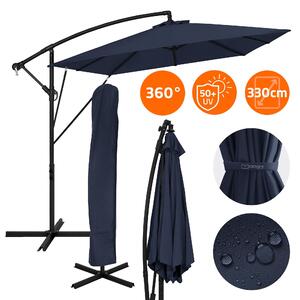 ML-Design Parasol ogrodowy Ø 330 cm granatowy aluminiowy prostoktny, parasol z korbk, pokrowcem i stojakiem UV50+ i wodoodporny, obrotowy o 360° i odchylany