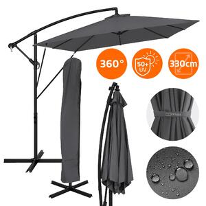 ML-Design Parasol ogrodowy Ø 330 cm antracytowy aluminiowy prostoktny, parasol z korb, pokrowcem i stojakiem UV50+ i wodoodporny, obrotowy o 360° i odchylany