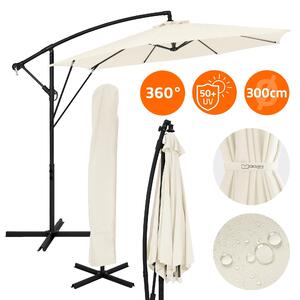 ML-Design Parasol ogrodowy Ø 300 cm Beowy Parasol aluminiowy z korbk, pokrowcem i stojakiem Ochrona przeciwsoneczna UV50+ i wodoodporno Obrotowy o 360° i odchylany