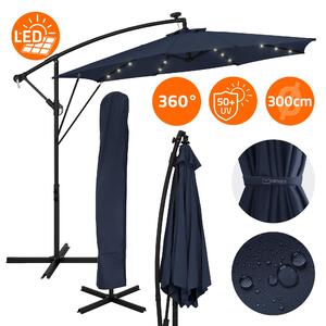 ML-Design Parasol ogrodowy Ø300cm z owietleniem LED Solar Navy Blue Aluminiowy parasol z pokrowcem i podstaw Parasol przeciwsoneczny i wodoodporny, obrotowy i odchylany