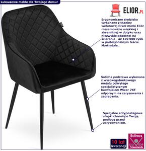 Czarne welurowe krzesło z podłokietnikami - Koruco 3X