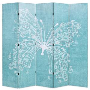 Składany parawan, 200x170 cm, niebieski z motylem