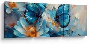 Obraz - Niebieskie motyle (z zegarem) (90x30 cm)