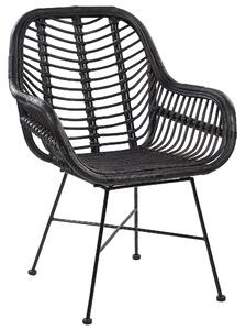 Krzesło czarne rattanowe boho metalowe nogi do jadalni z podłokietnikami Canora Beliani