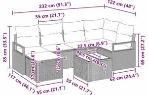 Zestaw Mebli Ogrodowych Komplet Wypoczynkowy 7-Częściowy Szary Rattan Na Taras Balkon Ogród