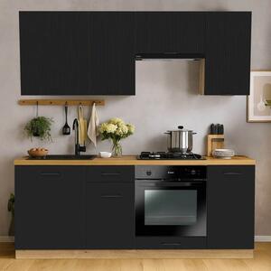 Zestaw Mebli Kuchennych MODERN 200 cm Czarny Ryflowany Loftowy