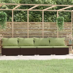 4-osobowa sofa ogrodowa z poduszkami, polirattan, brązowa