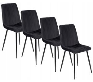 Zestaw 4x Krzesło Tapicerowane IBIS do Jadalni Czarne Welurowe Nowoczesne Loft