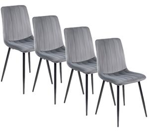 Zestaw 4x Krzesło Tapicerowane IBIS do Jadalni Szare Welurowe Nowoczesne Loft
