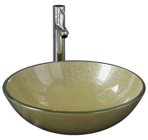 Umywalka łazienkowa z kranem i korkiem, złota, szkło hartowane