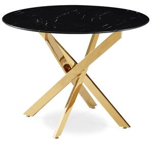 Stół Okrągły Szklany BALI 100 cm Czarny Marmur/Złoty Glamour