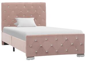Rama łóżka, różowa, tapicerowana aksamitem, 90x200 cm