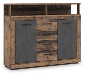 Komoda Dwudrzwiowa z Szufladami BLAGO MIDI B 119,5 cm Ciemny Dąb/Czarny Loft