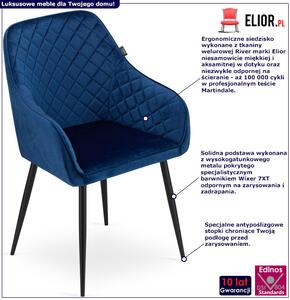 Granatowe pikowane krzesło metalowe - Koruco 3X
