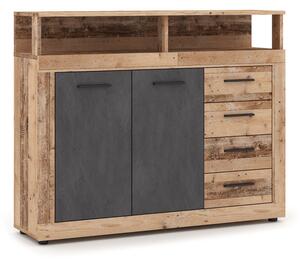 Komoda Dwudrzwiowa z Szufladami BLAGO MIDI A 119,6 cm Surowy Dąb/Czarny Loft