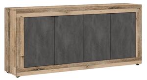 Komoda Czterodrzwiowa BLAGO 180 cm Czarny/Surowy Dąb Loft
