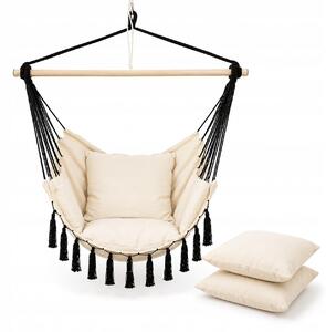 Fotel wiszcy – fotel wiszcy – fotel do siedzenia – beowy – 100 x 90 cm – z 2 poduszkami – maks. 120 kg