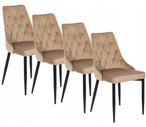Zestaw 4x Krzesło Tapicerowane CORK do Salonu Beż Welurowe Nowoczesne Loft