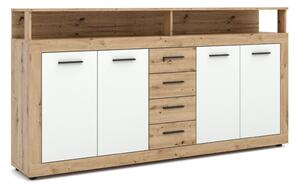 Komoda Czterodrzwiowa z Szufladami BLAGO 190 cm Dąb Artisan/Biały Nowoczesna