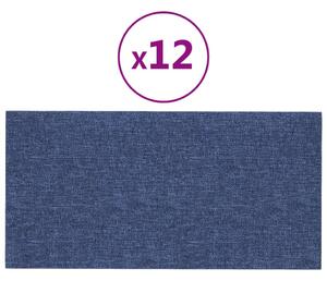 Panele ścienne, 12 szt., niebieskie, 30x15 cm, tkanina, 0,54 m²