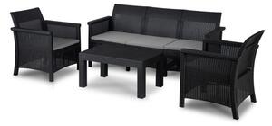 Zestaw Mebli Ogrodowych SAVIO Czarny Sofa 2x Fotel Stolik Tarasowy Technorattan Nowoczesny