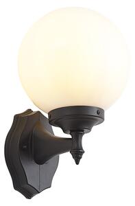Klasyczna zewnętrzna lampa ścienna czarna z opalowym szkłem IP44 - Champs